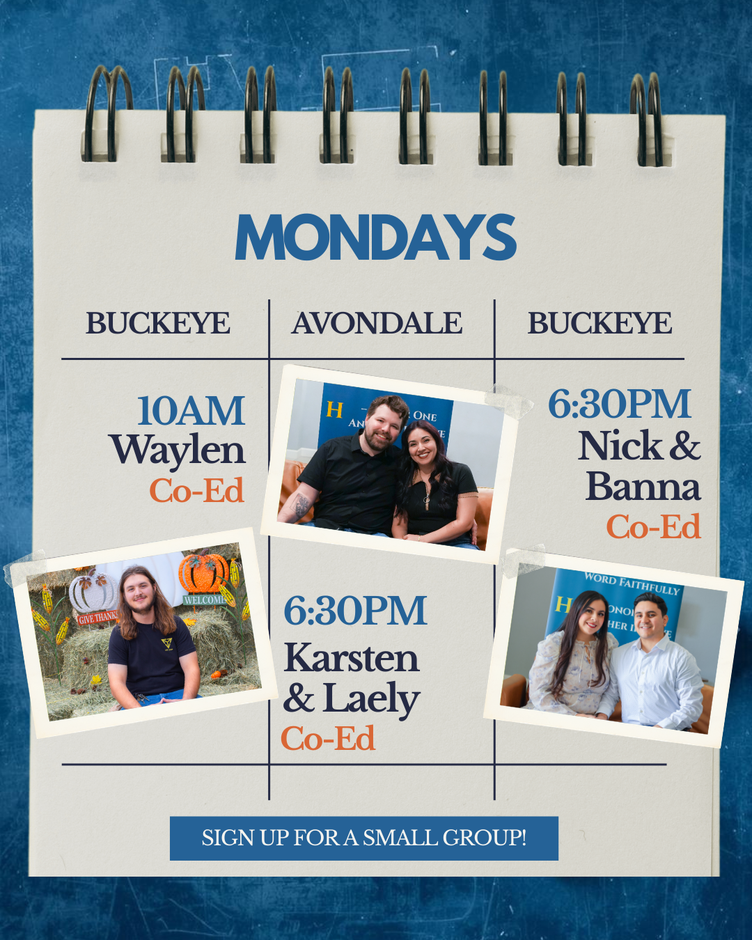 Monday Small Groups Schedule